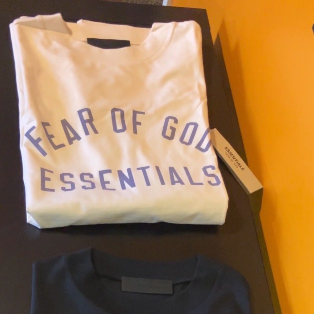 Fear of God Essentials Short Sleeve Tee - White with Lavender Logo
